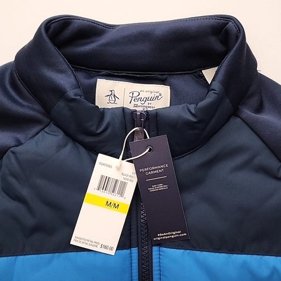 Original Penguin Mixed Media 70's Jacket Insulate Quilted Water Resist Navy Sz M - Picture 6 of 12